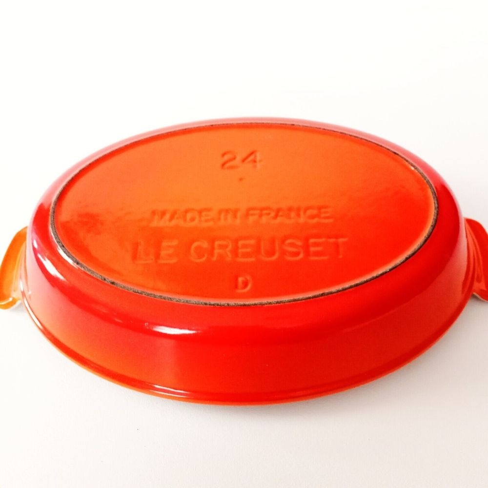 VTG Le Creuset # 24 Flame Orange White Enamel Cast Iron Oval Baking Dish 9.25"
